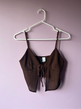 Brown Crochet Tie-Front Cami Going Out Top